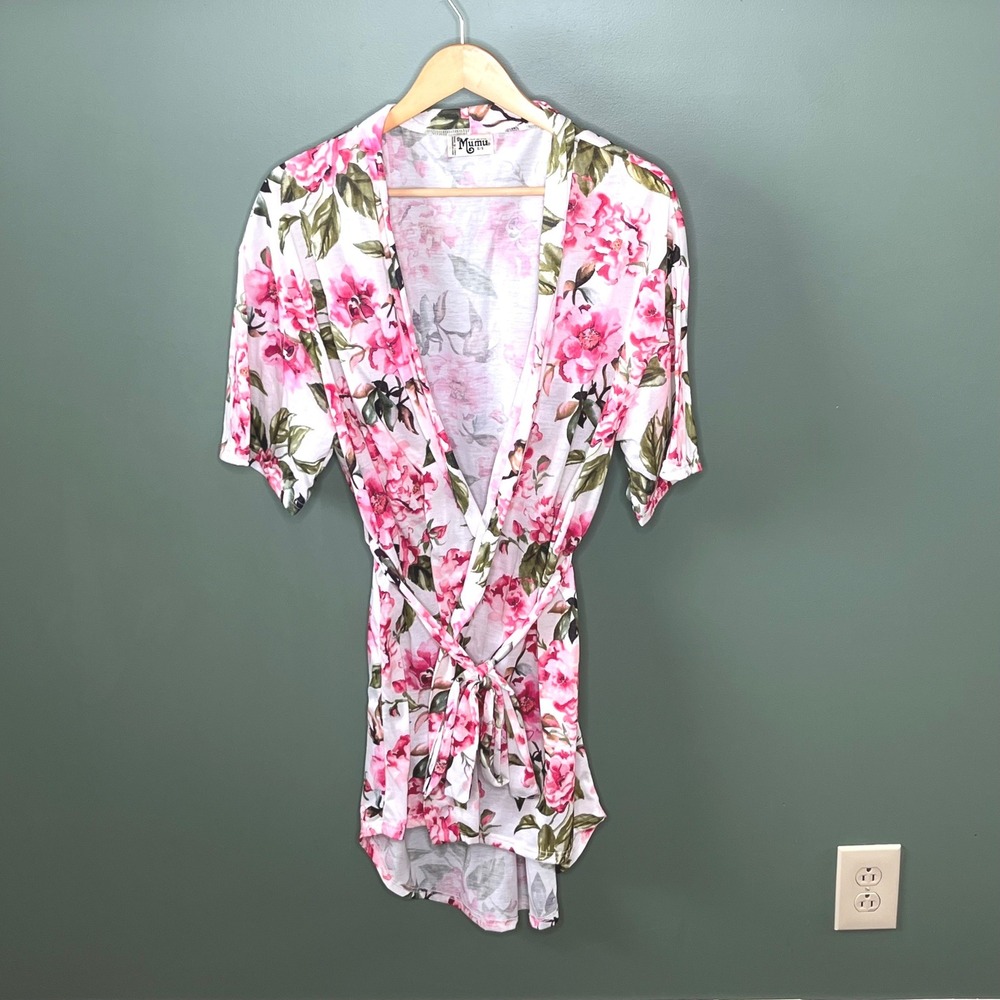 Show Me Your Mumu Floral Short Robe Pink Peony Tie Waist One Size OS Kimono